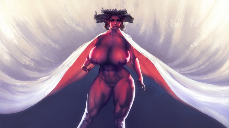 abs big_breasts breasts female genitals horn huge_breasts inverted_nipples looking_at_viewer muscular muscular_female muscular_humanoid nipples not_furry nude pussy red_body red_skin solo wide_hips kupocun blizzard_entertainment diablo lilith_(diablo) demon demon_humanoid horned_humanoid humanoid 16:9 hi_res widescreen