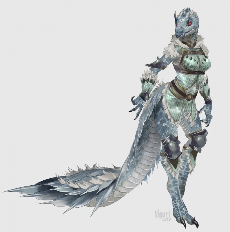 4_fingers anthro anthrofied breasts claws clothed clothing female fingers looking_at_viewer non-mammal_breasts red_eyes scales simple_background solo toe_claws white_background kiguri capcom monster_hunter fanged_wyvern reptile scalie tobi-kadachi 2019 absurd_res digital_media_(artwork) hi_res