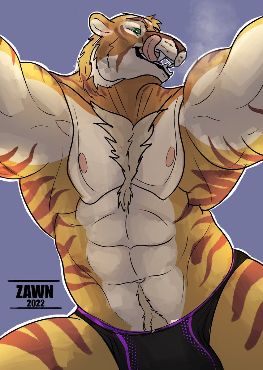 anthro bulge countershading male muscular solo zawn october_(thisfurhere) felid mammal pantherine tiger hi_res