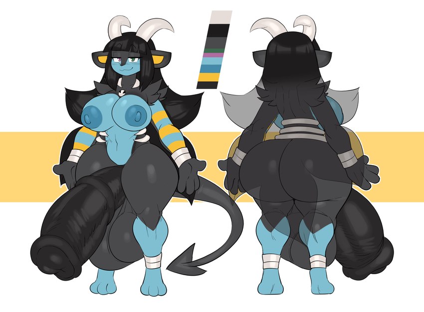 alternate_form animal_genitalia animal_penis anklet anthro balls bangs big_balls big_breasts big_butt big_penis black_body black_fur black_hair blue_body blue_fur blunt_bangs bracelet breasts butt equine_genitalia equine_penis flared_penis floppy_ears front_view fur fusion genitals green_eyes grey_horn gynomorph hair half-closed_eyes heterochromia horn huge_balls huge_breasts huge_butt huge_penis hyper hyper_balls hyper_genitalia hyper_penis intersex jewelry long_hair long_tail medial_ring narrowed_eyes nude paws penis pointed_tail pokemon_fusion purple_eyes rear_view silver_(metal) silver_jewelry simple_background smile solo spade_tail standing tail yellow_body yellow_fur jinu nintendo pokemon lucy_(thisaccountdoesexist) demon generation_2_pokemon generation_4_pokemon houndoom hybrid hybrid_pokemon luxray pokemon_(species) succubus 2024 absurd_res digital_drawing_(artwork) digital_media_(artwork) hi_res model_sheet shaded