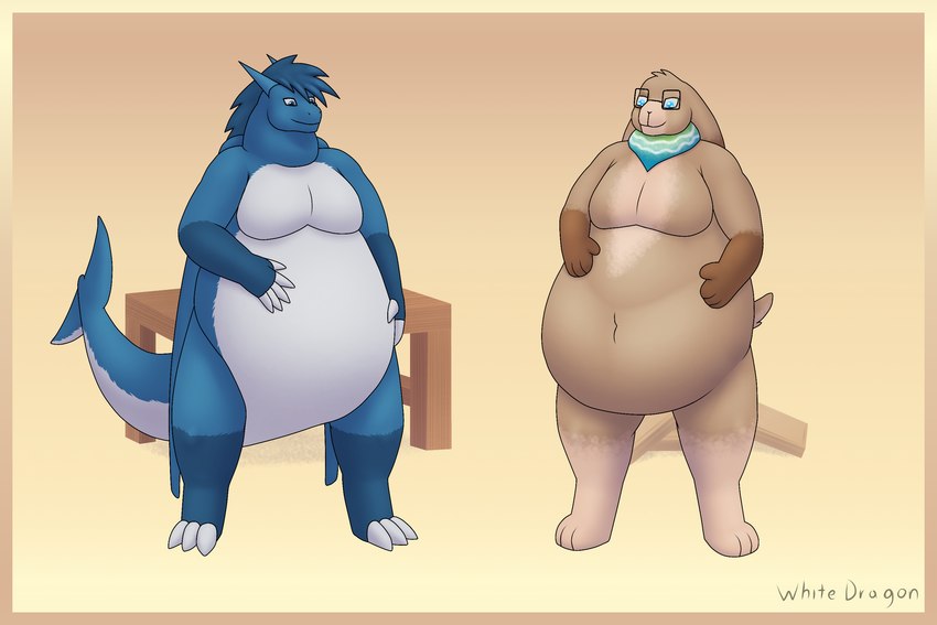 2_horns anthro belly big_belly bloated blue_body blue_eyes blue_fur blue_hair brown_body brown_fur cheek_bulge claws container digitigrade duo fin fur hair hand_on_belly horn huge_belly male moobs obese obese_male overweight overweight_male pizza_box simple_background stuffing tail tail_fin thick_thighs weight_gain white_body white_fur white-dragon mythology kai_(arcticka) dragon furred_dragon furred_scalie mythological_creature mythological_scalie scalie 2024 3:2 hi_res shaded signature soft_shading