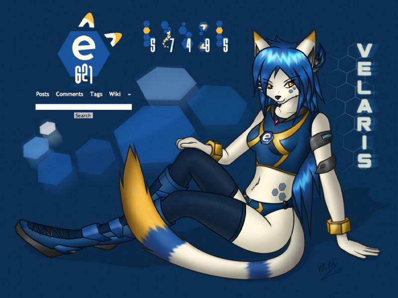 alternative_fashion anthro biped blue_hair breasts clothed clothing contest cyberpop female futuristic hair hexagons j-fashion mascot mascot_contest navel sitting skimpy smile solo tail text y2k_(graphic_design) yellow_eyes azrafox e621 velaris domestic_cat felid feline felis mammal 2010 blue_theme english_text