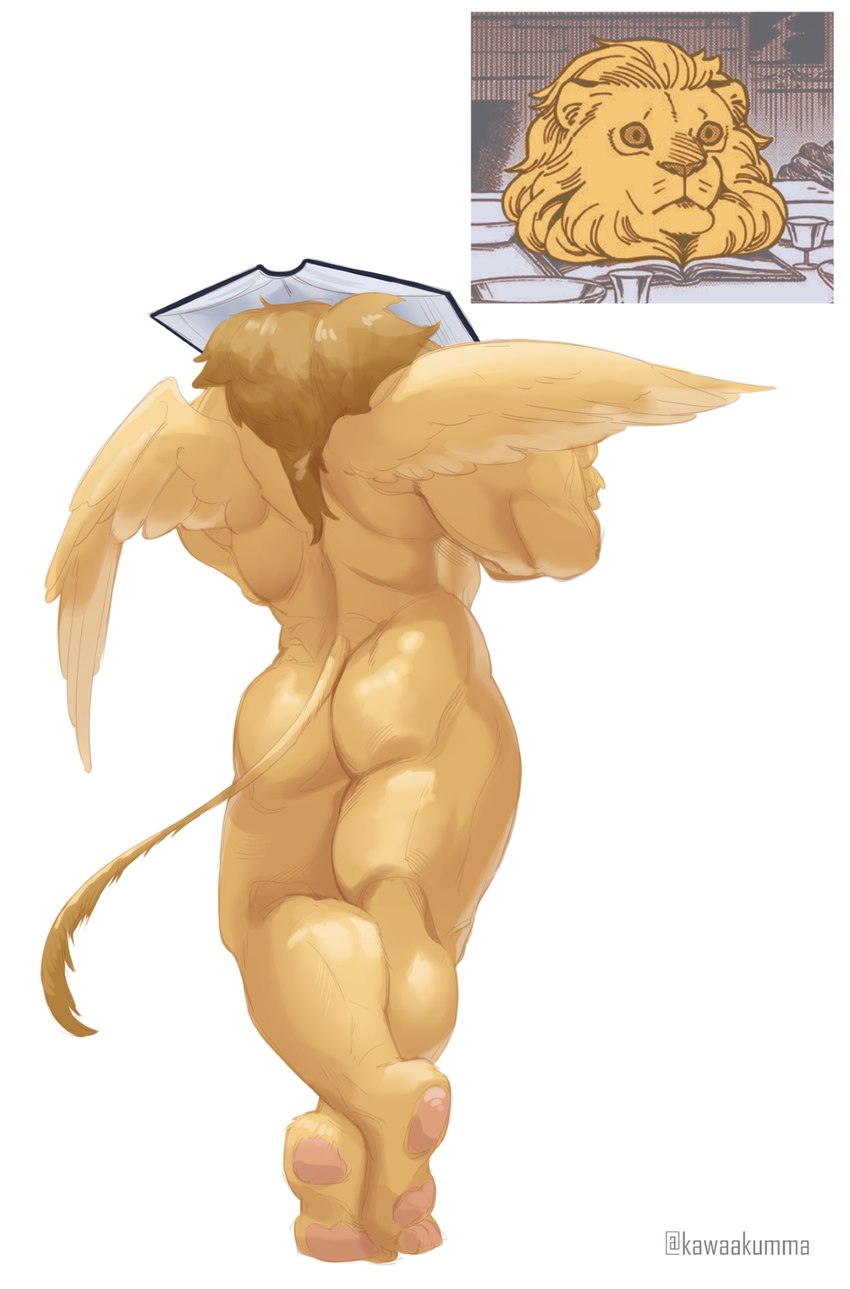 ambiguous_gender anthro butt container crossed_legs cup decapitation displaced_mass furniture mane muscular muscular_anthro plate solo spread_wings stare table tail tail_tuft tuft window wings kawaakumma delicious_in_dungeon mythology winged_lion_(delicious_in_dungeon) felid lion mammal mythological_creature pantherine headshot_portrait hi_res portrait