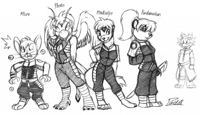 anthro extinction's female group male simple_background superhero tail white_background pokelai european_mythology extinctioners greek_mythology mythology cee_cee_reese jacob_whiteeye micro_(extinctioners) mindswipe pandora_lee phenix antechinus avian bear dasyurid dasyuromorph dragon giant_panda mammal marsupial mustelid musteline mythological_avian mythological_bird mythological_creature mythological_firebird mythological_scalie phoenix rodent scalie true_musteline weasel greyscale monochrome sketch