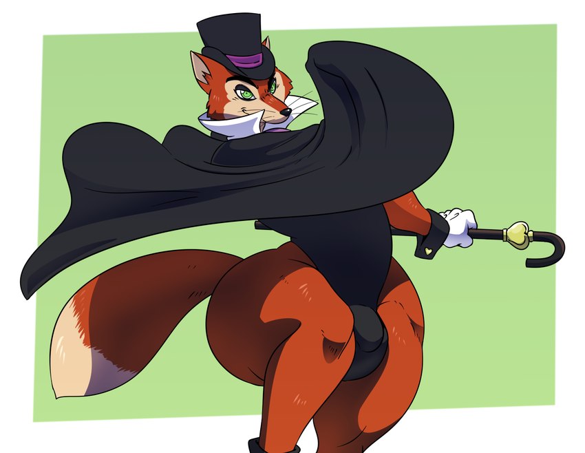 anthro brown_body brown_fur bulge cane cape clothing femboy fur gloves green_eyes handwear hat headgear headwear latex latex_clothing latex_skinsuit looking_at_viewer male rubber_clothing skinsuit solo suit thick_thighs tight_clothing top_hat whiskers wide_hips reagan700 disney pinocchio "honest"_john_foulfellow canid canine fox mammal 2022 hi_res