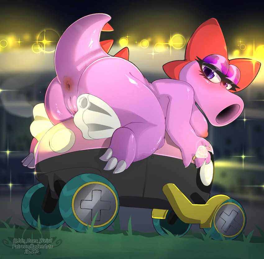 anthro anus bow_ribbon breasts butt eyelashes eyeshadow female genitals grass kart looking_at_viewer makeup nipples nude outdoor_nudity outside plant presenting presenting_hindquarters pussy raised_tail siphon_(anatomy) solo tail vehicle jadenarts mario_bros mario_kart nintendo birdo_(character) birdo absurd_res hi_res