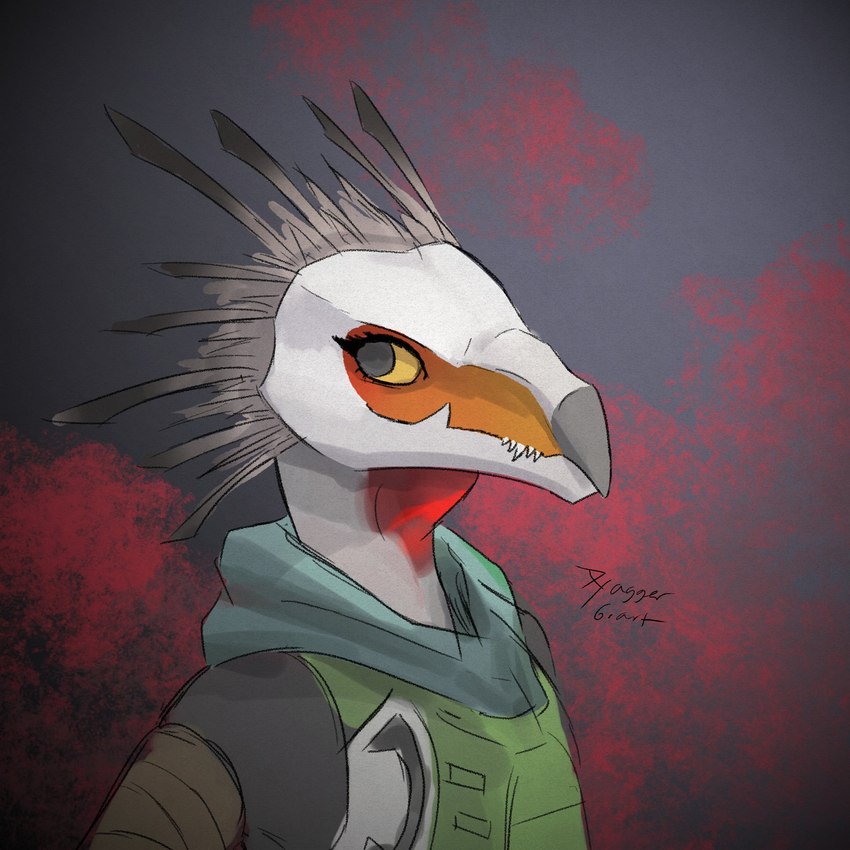 anthro arm_wraps armor avian_caruncle beak clothed clothing eyelashes fangs feather_hair feathered_crest feathers female grey_body grey_feather_hair grey_feathers grey_skin head_crest kerchief looking_at_viewer pseudo_hair red_neck shemagh smile solo teeth white_body white_skin wraps akilae06 halo_(series) microsoft xbox_game_studios vel_(akilae06) alien avian kig-yar scalie t'vaoan 1:1 colored hi_res