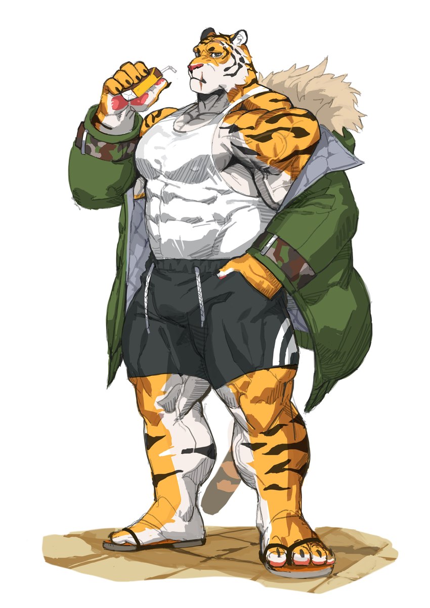 abs anthro biceps juice_box male muscular muscular_anthro muscular_male nipples pecs solo striped_body stripes vein veiny_muscles traver009 coach_ho felid mammal pantherine tiger absurd_res hi_res