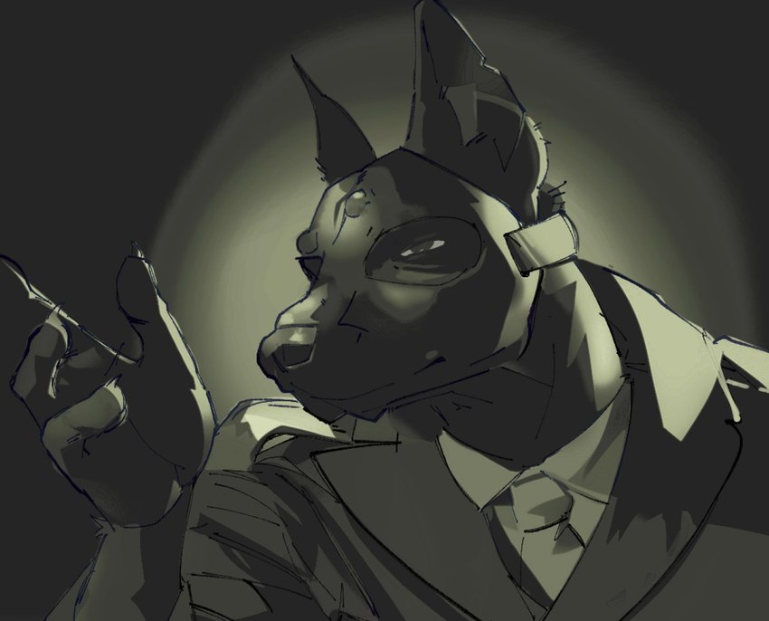 alternate_species anthro claws clothed clothing finger_claws furrification male mouth_closed necktie shirt snout solo three-quarter_view topwear vest flshtwo chromakopia tyler_the_creator canid canine canis domestic_dog mammal 2024 album_cover bust_portrait cel_shading cover monochrome portrait shaded