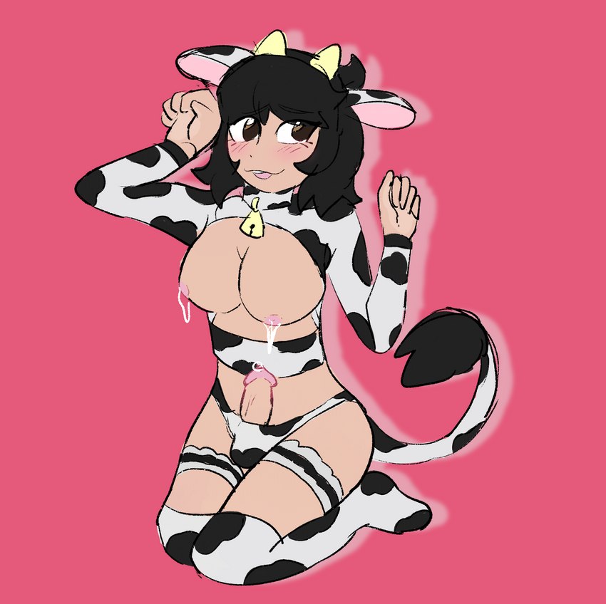 animal_print animal_print_bikini animal_print_thigh_highs balls_outline bell bikini blush blush_lines bodily_fluids breasts bulge clothing collar cow_outfit cow_print cow_print_armwear cow_print_bikini cow_print_lingerie cow_print_thigh_highs cowbell detailed_bulge eyelashes fake_cow_ears fake_cow_tail fake_ears fake_horns fake_tail genital_fluids genital_outline genitals gynomorph hair humanoid_hands intersex lactating legwear nipples pattern_bikini pattern_clothing pattern_legwear pattern_swimwear pattern_thigh_highs penis pink_background precum simple_background solo swimwear thigh_highs two-piece_swimsuit bloowolfy jackrabbit_(artist) third-party_edit jaiden_(jaidenfluid) animal_humanoid bovid bovid_humanoid bovine bovine_humanoid cattle_humanoid humanoid mammal mammal_humanoid 2023 color_edit colored digital_media_(artwork) guide_lines hi_res sketch trans_(lore) trans_woman_(lore)