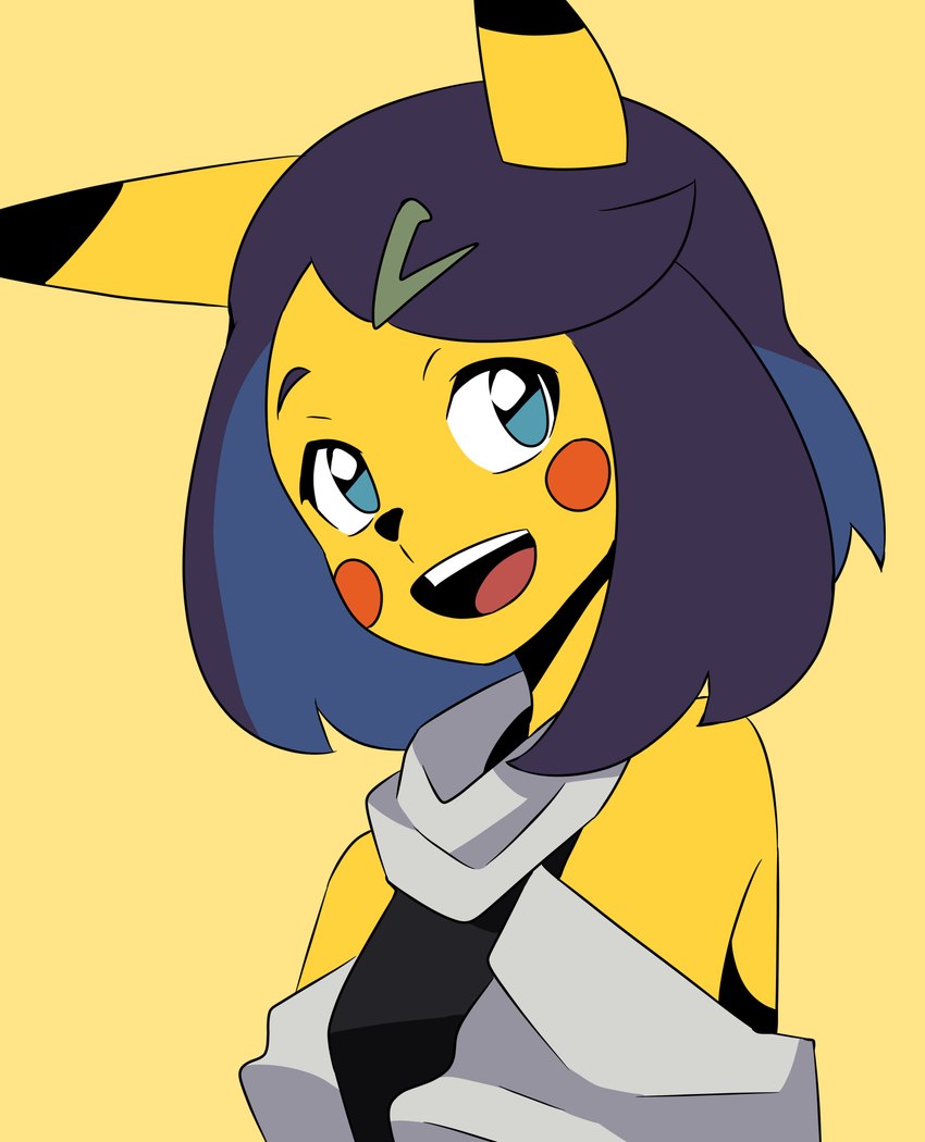 accessory alternate_species anthro female furrification hair_accessory hairclip open_mouth open_smile red_cheeks smile solo yellow_body aokushan nintendo pokemon liko_(pokemon) generation_1_pokemon pikachu pokemon_(species) hi_res