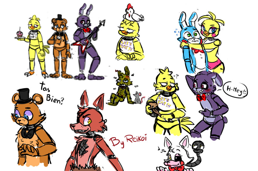 anthro cooking flirting group hug love machine reikoi02 five_nights_at_freddy's five_nights_at_freddy's_2 five_nights_at_freddy's_3 scottgames bonnie_(fnaf) chica_(fnaf) foxy_(fnaf) freddy_(fnaf) mangle_(fnaf) springtrap_(fnaf) toy_bonnie_(fnaf) toy_chica_(fnaf) animatronic avian bear bird canid canine chicken fox galliform gallus_(genus) lagomorph leporid mammal murid murine phasianid rabbit rat robot rodent sketch