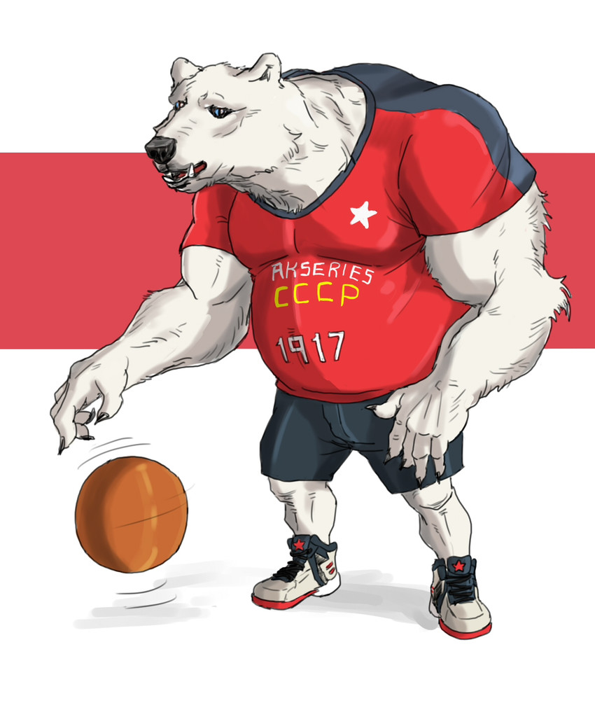 anthro barazoku belly black_nose bottomwear clothing fur humanoid_hands kemono male musclegut muscular shirt shorts solo topwear white_body white_fur kounfuyu bear mammal polar_bear ursine 2020 hi_res