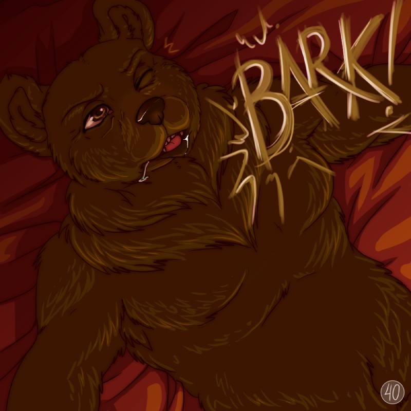 anthro bodily_fluids brown_body brown_eyes brown_fur drooling fur nude one_eye_closed open_mouth saliva sound_effects lirkov bear mammal 1:1 2017 comic digital_media_(artwork)