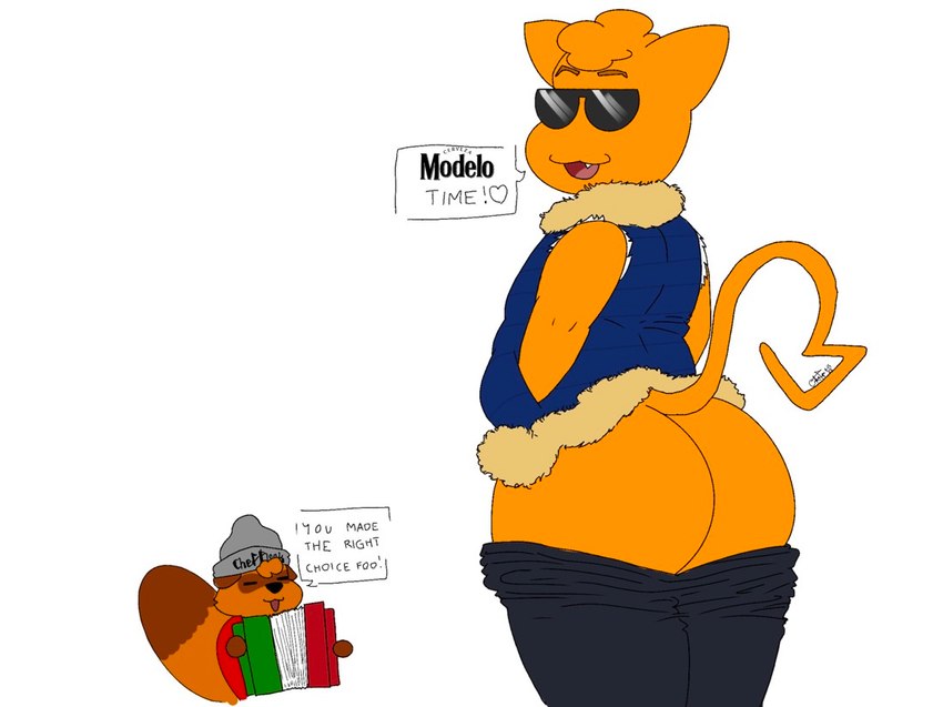 accordion anthro big_butt butt clothed clothing duo exposed_butt fur hair looking_at_viewer male mexican_flag mooning musical_instrument open_mouth simple_background smile text cake_top animal_crossing modelo_(beer) nintendo party_cat_(cake_top) tom_nook_(animal_crossing) canid canine felid feline mammal raccoon_dog tanuki digital_media_(artwork) meme