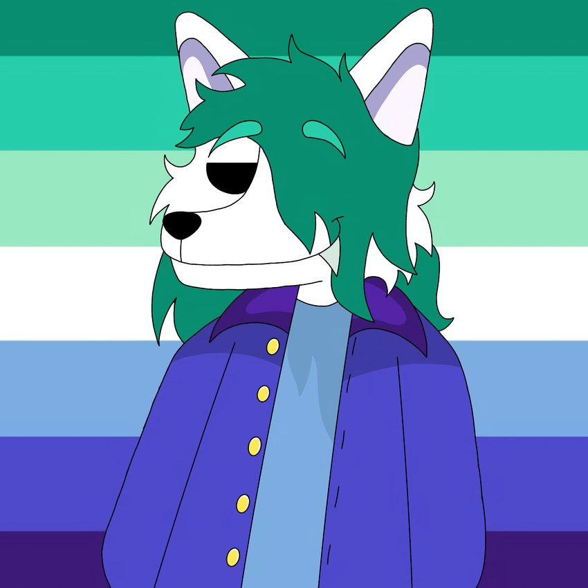 anthro arms_back black_eyes black_nose clothing eyebrows green_eyebrows green_hair hair jacket lgbt_pride lgbtq+ male pride_colors purple_clothing purple_jacket purple_shirt purple_topwear rainbow_flag rainbow_pride_flag rainbow_symbol shirt smile solo squinted_eyes teeth topwear vincian_pride_colors yellow_buttons radiosonic94 lgbt_pride_month alex_(radiosonic94) canid canine canis domestic_dog mammal 1:1 absurd_res hi_res