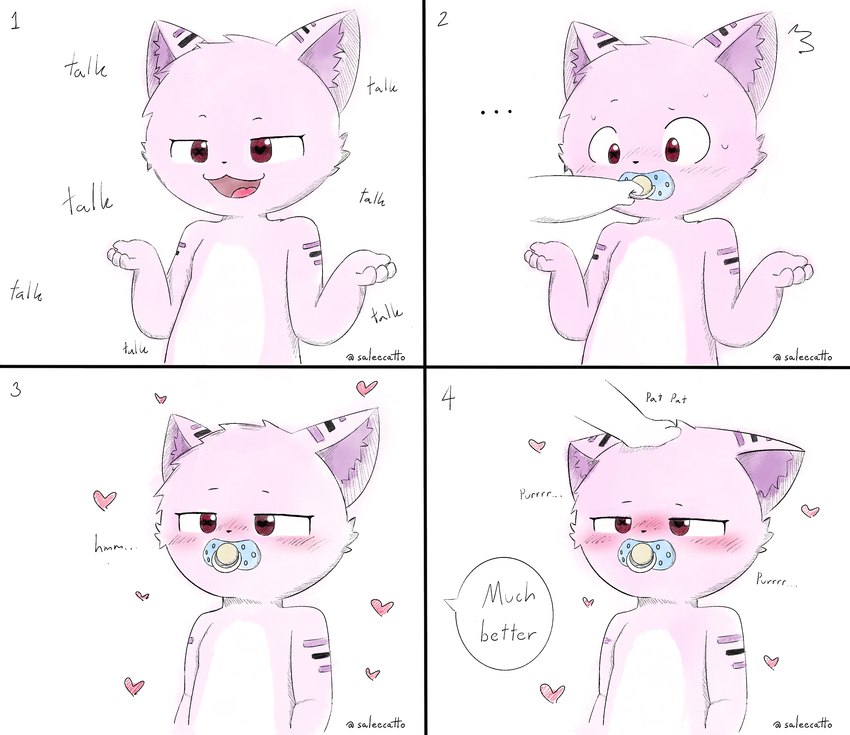 ageplay anthro baby headpat infantilism male pacifier purring red_eyes roleplay solo text young saleecatto zakura_(saleecatto) domestic_cat felid feline felis mammal absurd_res english_text hi_res meme