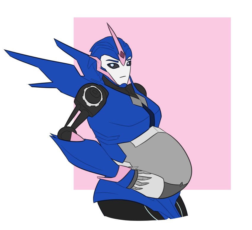 5_fingers belly bent_arm big_belly black_sclera blue_body blue_eyebrows blue_eyes eyebrows female fingers hand_on_belly machine multicolored_body not_furry pregnant pregnant_female pregnant_humanoid pregnant_robot simple_background solo square white_background theannoyingnpc hasbro takara_tomy transformers arcee cybertronian humanoid robot 2018 digital_drawing_(artwork) digital_media_(artwork) flat_colors half-length_portrait hi_res portrait