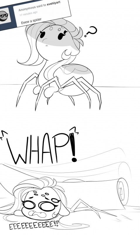 female newspaper question_mark evehly friendship_is_magic hasbro my_little_pony fluttershy_(mlp) arachnid arachnid_taur arthropod arthropod_taur equid equine horse hybrid mammal pony spider spider_taur spiderpony taur 2018 absurd_res comic digital_drawing_(artwork) digital_media_(artwork) hi_res monochrome