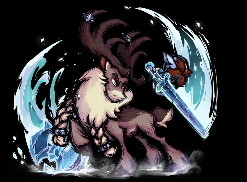 antler_jewelry antlers belt blue_body blue_skin braided_fur brown_antlers clothed clothing cloven_hooves duo eyebrows facial_hair feral fur grey_body grey_fur hair hat headgear headwear holding_melee_weapon holding_object holding_sword holding_weapon hooves horn humanoid_pointy_ears ice ice_sword jewelry looking_aside looking_at_viewer male melee_weapon multicolored_body multicolored_fur mustache no_pupils pointy_ears pose quadruped raised_hoof scut_tail short_tail simple_background splash_art sword sword_swing tail thick_eyebrows transparent_background weapon white_body white_fur yellow_eyes alts-art them's_fightin'_herds stronghoof_hoofstrong vetr_(tfh) deer humanoid mammal new_world_deer reindeer winter_sprite 2023 absurd_res alpha_channel alternate_version_at_source cropped digital_media_(artwork) full-length_portrait hi_res official_art portrait