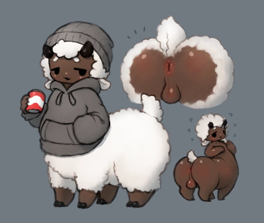 beanie butt clothed clothing femboy genitals hat headgear headwear hoodie male partially_clothed rear_view solo tail topwear krocodilian lonely_cri bovid bovid_taur caprine caprine_taur mammal mammal_taur sheep sheep_taur taur