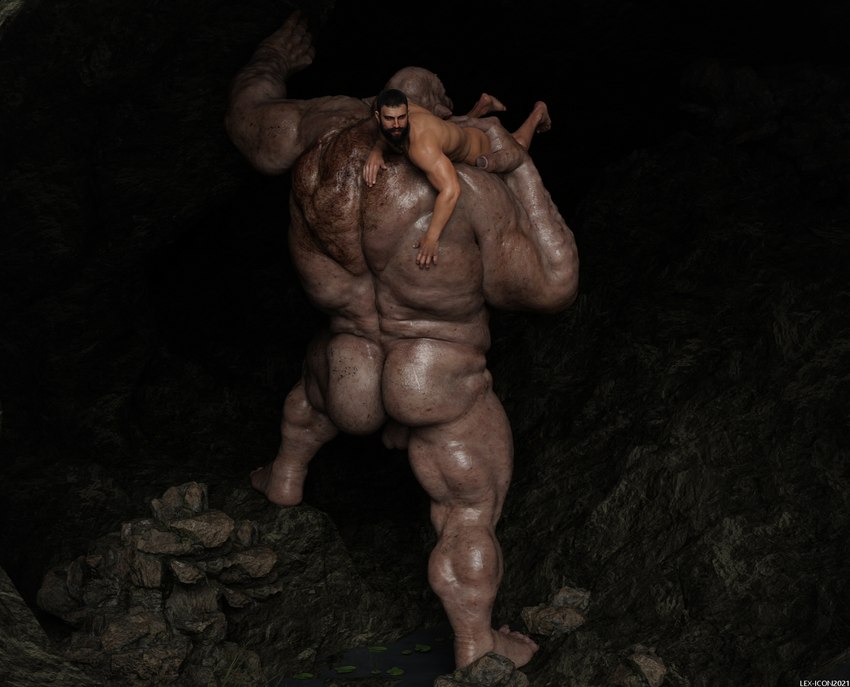 backsack balls butt carrying_another carrying_partner duo genitals male male/male muscular muscular_humanoid muscular_male nude size_difference lex-icon human humanoid mammal ogre 3d_(artwork) digital_media_(artwork) hi_res