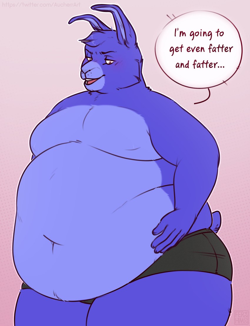 anthro belly big_belly black_bottomwear black_clothing black_shorts bottomwear clothing dialogue fur hair holding_belly huge_belly looking_at_self male moobs nipples open_mouth overweight overweight_male purple_body purple_eyes purple_fur purple_hair short_hair shorts solo tail teeth text tongue wide_hips aucherr five_nights_at_freddy's scottgames bonnie_(fnaf) lagomorph leporid mammal rabbit 2024 absurd_res english_text hi_res