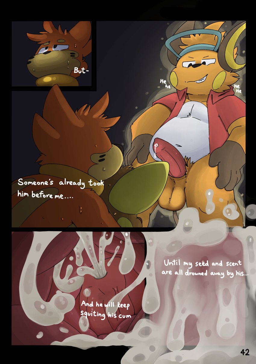 anthro balls bodily_fluids clothed clothing comic_panel cum cum_inside excessive_cum excessive_genital_fluids genital_fluids genitals group internal internal_anal leaking male male/male penis precum tapering_penis text trio gralicbutter nintendo pokemon desmond_(gralicbutter) pancake_(gralicbutter) alolan_form alolan_raichu buizel generation_1_pokemon generation_4_pokemon generation_7_pokemon pokemon_(species) raichu regional_form_(pokemon) absurd_res comic english_text hi_res