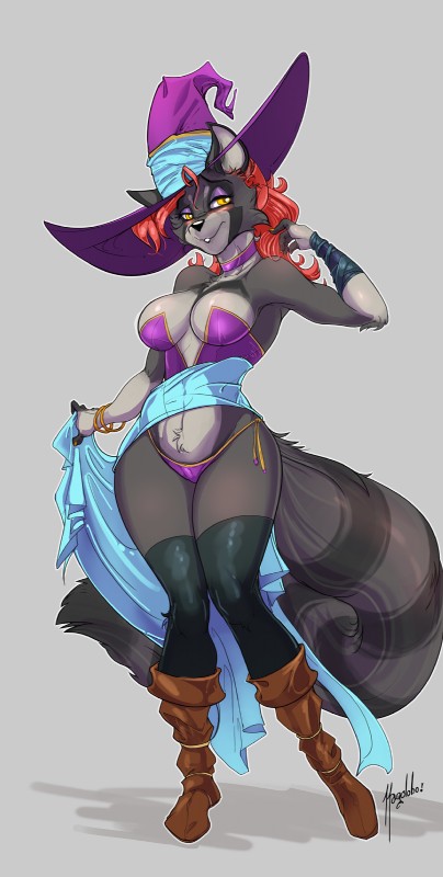 anthro breasts clothed clothing female fluffy fluffy_tail hair looking_at_viewer pose simple_background smile solo tail magolobo shanukk mammal procyonid raccoon 2019 absurd_res digital_media_(artwork) hi_res smaller_version_at_source