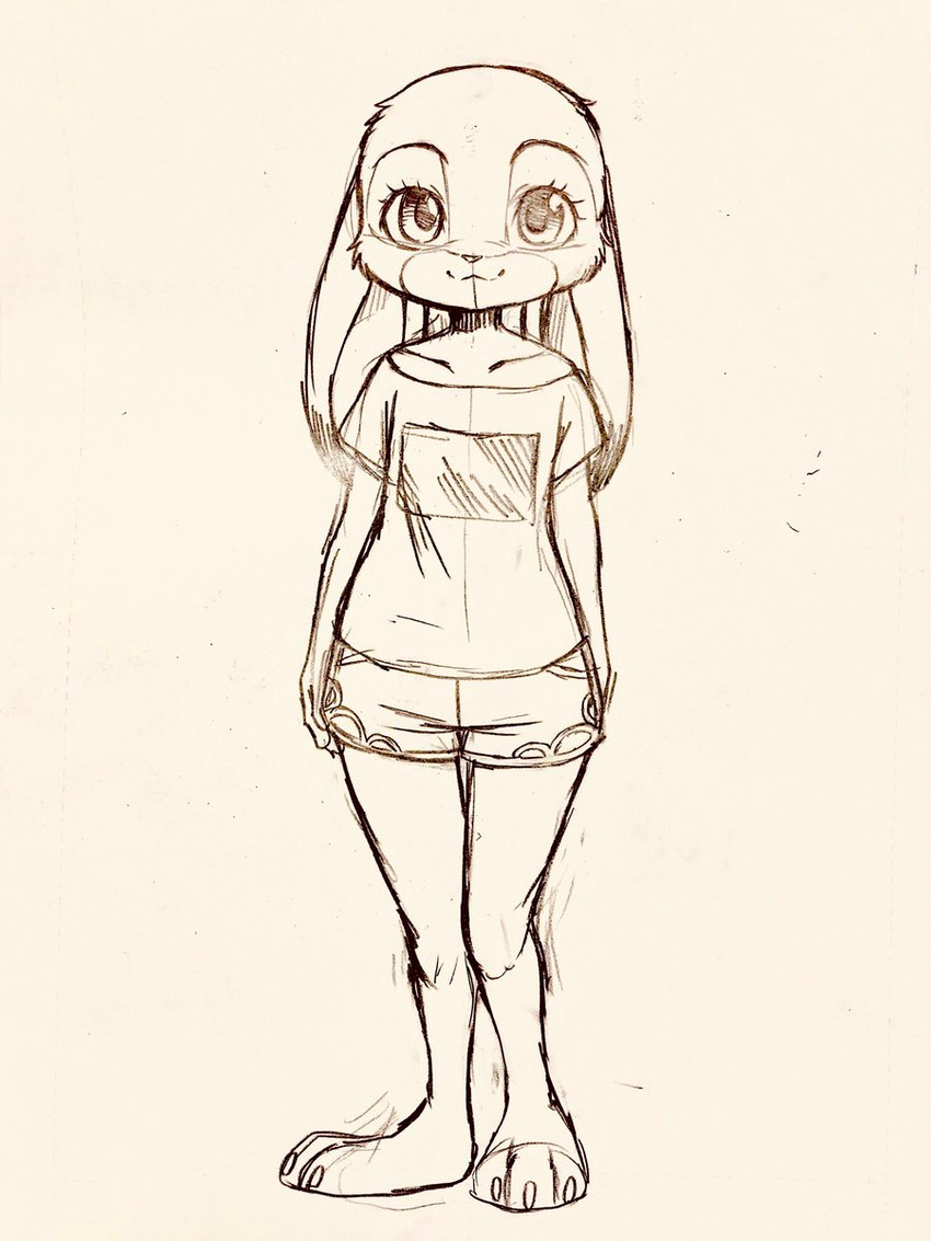 anthro bottomwear clothed clothing female fully_clothed shirt shorts solo standing t-shirt topwear dogear218 disney zootopia judy_hopps lagomorph leporid mammal rabbit 3:4 hi_res