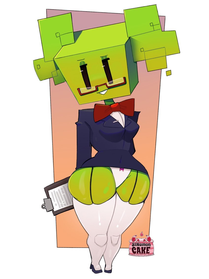 breasts clipboard clothing eyewear female for_a_head garter_straps glasses green_body legwear not_furry panties solo thick_thighs thigh_highs underwear sinamoncake1 mario_bros nintendo paper_mario mimi_(paper_mario) humanoid object_head 3:4 hi_res