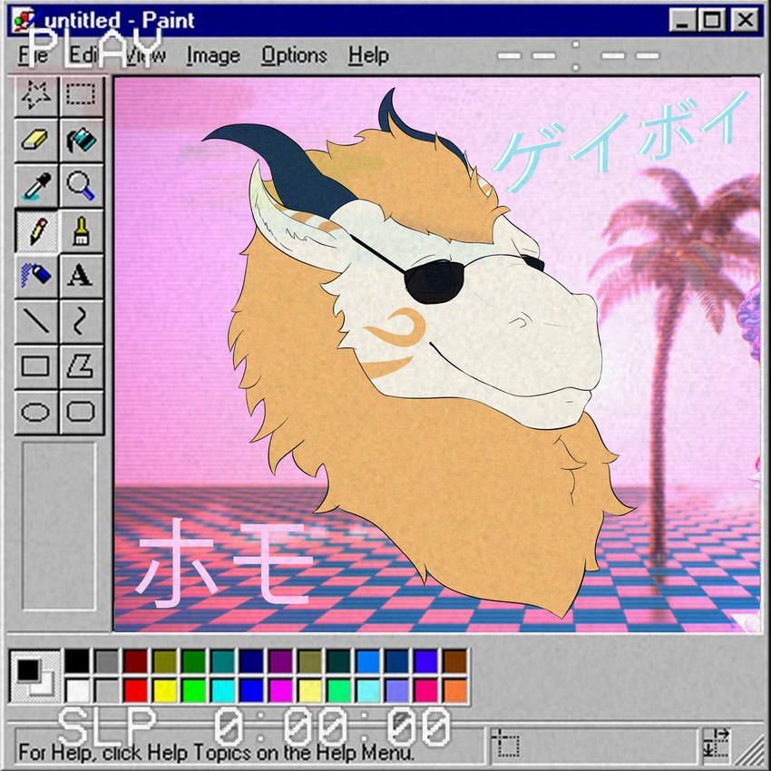 anthro bright_colors eyewear fur horn male mane retro smile solo sunglasses text vaporwave vhs_filter carbon-draws microsoft microsoft_paint_(copyright) microsoft_windows mythology vhs windows_95 spud voidpotato dragon equid equine horse hybrid mammal mythological_creature mythological_scalie scalie 1:1 colored digital_media_(artwork) english_text hi_res meme