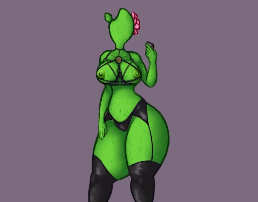 5_fingers breasts cactus clothing electronics female fingers green_body legwear phone plant solo stockings thick_thighs jovi_cap cactus_creature cactus_humanoid elemental_creature elemental_humanoid flora_fauna humanoid plant_humanoid hi_res