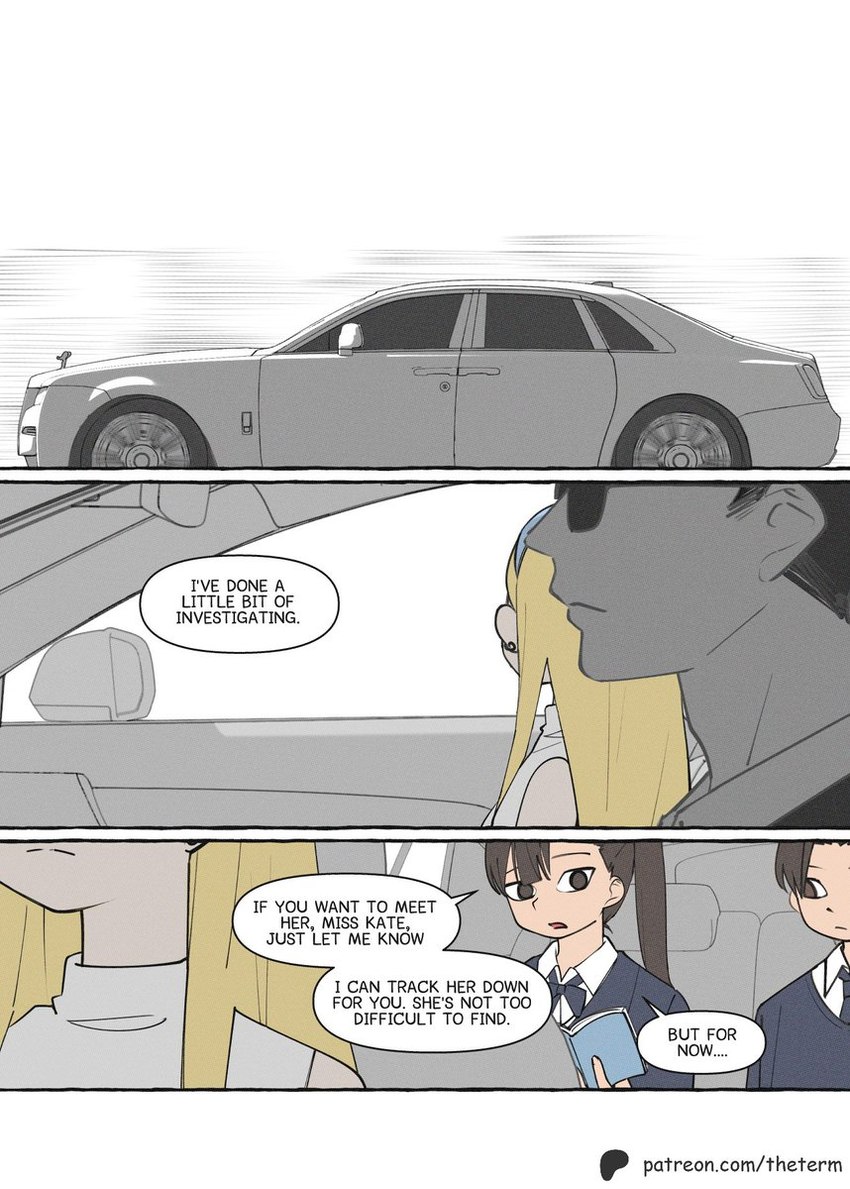 adolescent anthro blonde_hair car clothed clothing dialogue driving female group hair human_only inside_car inside_vehicle male not_furry school_uniform simple_background suit text topwear uniform vehicle white_background white_clothing young theterm rolls-royce kate_(theterm) human mammal comic digital_media_(artwork) english_text hi_res url