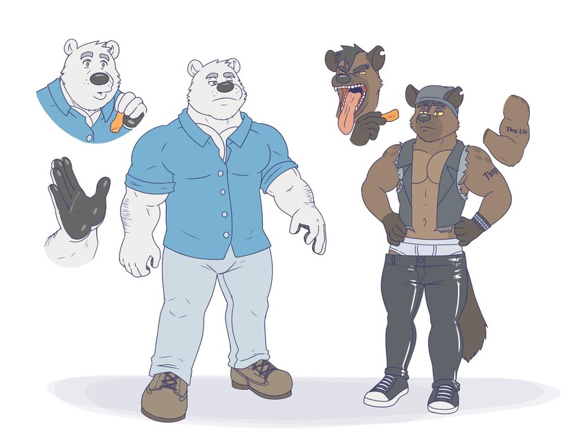 anthro clothed clothing duo male muscular notched_ear overweight overweight_male tattoo thug_life tongue tongue_out underwear rain-yatsu cheech curt_(rainyatsu) bear hybrid mammal polar_bear ursine hi_res trans_(lore) trans_man_(lore)