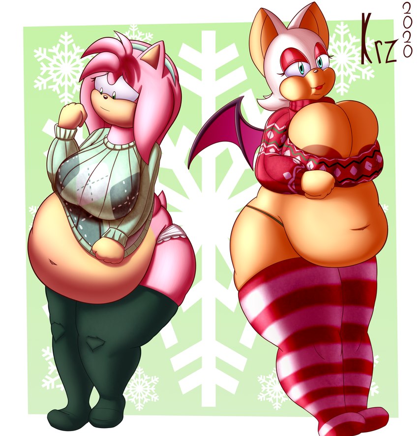 anthro breasts clothing duo female overweight panties sweater topwear underwear smotrilla sega sonic_the_hedgehog_(series) amy_rose rouge_the_bat bat eulipotyphlan hedgehog mammal absurd_res hi_res