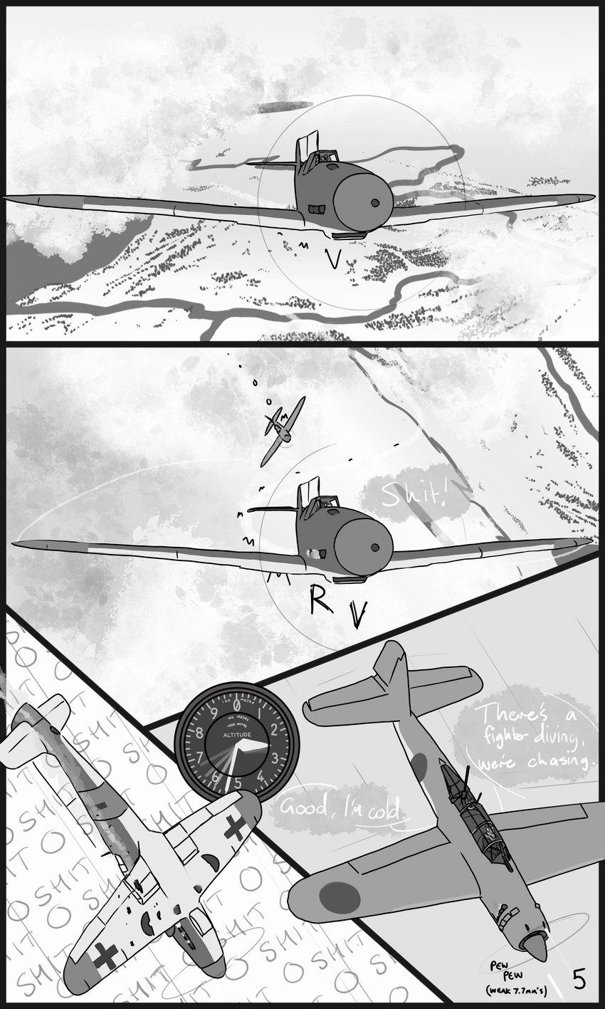 aircraft airplane ambiguous_gender anthro battle clothing contrail dialogue eyewear female fur goggles group horn lake male onomatopoeia plant profanity river scarf sky skyscape sound_effects speed_lines text tree trio vapour vehicle boganafoganasee_(artist) gaijin_entertainment messerschmitt mythology war_thunder yokosuka_d4y georgia_nim_coaler dragon felid feline furred_dragon furred_scalie mammal mythological_creature mythological_scalie scalie 3:5 absurd_res comic greyscale hi_res monochrome