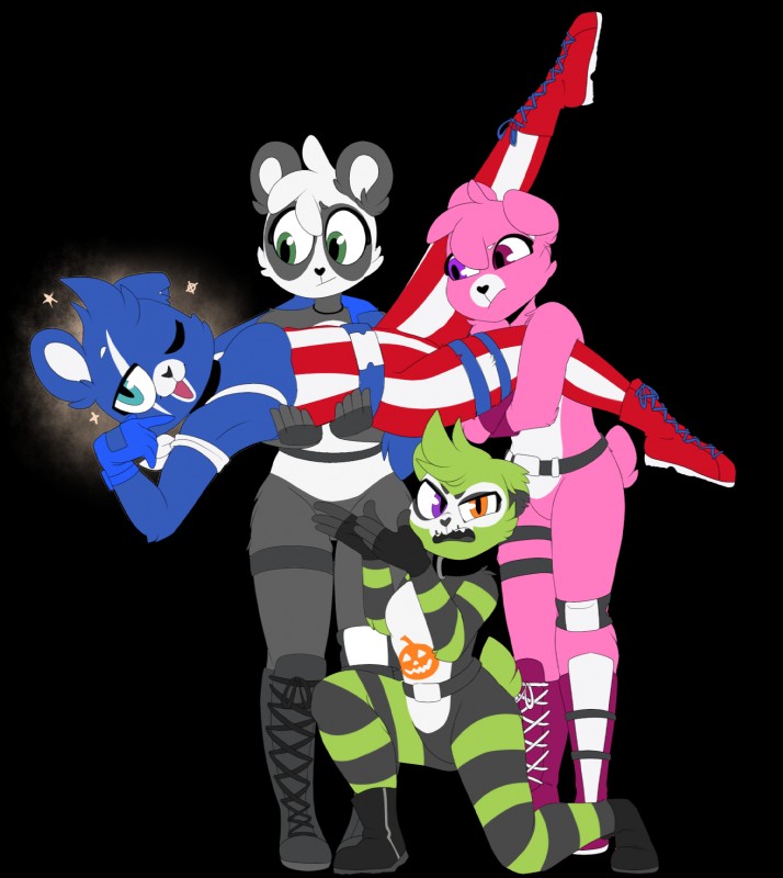 anthro breasts clothed clothing featureless_crotch female group heterochromia looking_at_viewer mostly_nude one_eye_closed simple_background transparent_background wink freeze-pop88 epic_games fortnite cuddle_team_leader fireworks_team_leader panda_team_leader spooky_team_leader bear giant_panda mammal alpha_channel hi_res