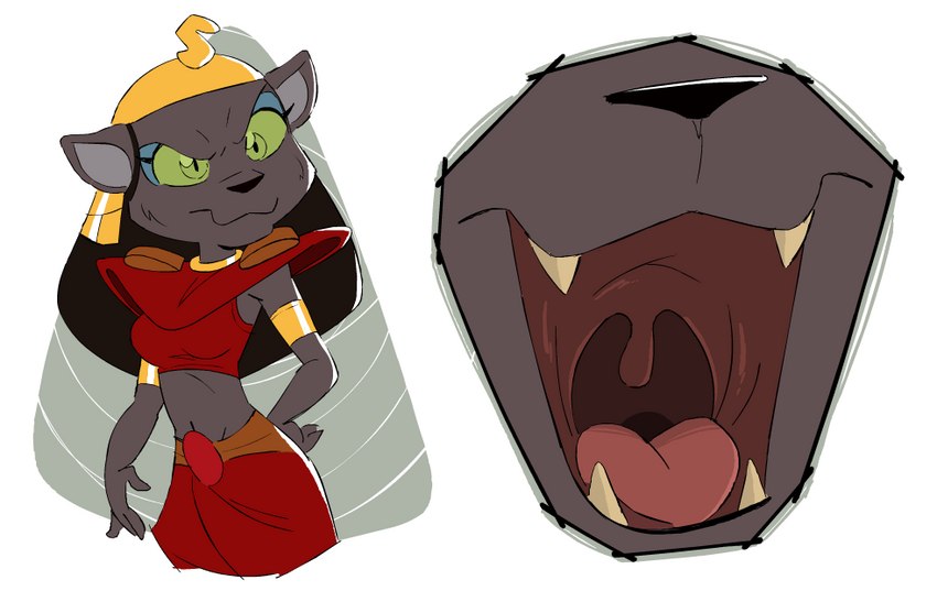 fangs female green_eyes green_sclera midriff mouth_shot open_mouth solo teeth tongue uvula lecigzz disney disney's_aladdin mirage_(disney) domestic_cat felid feline felis human mammal 2023