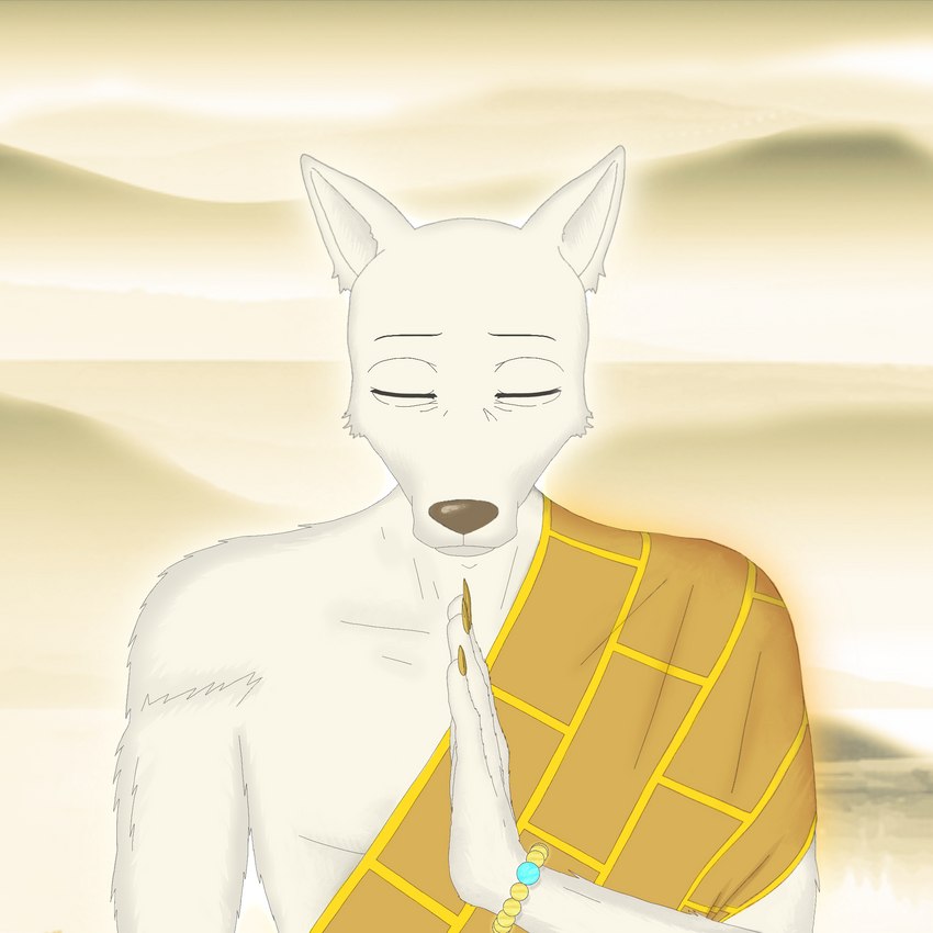 beads buddhism buddhist_priest_outfit cloud eyes_closed fog fur half_clothed light male monk mountain photo_background prayer_beads rosary short_fur solo white_body white_fur xdzy111 beastars legoshi_(beastars) canid canine canis humanoid mammal wolf 1:1 hi_res photography_(artwork)