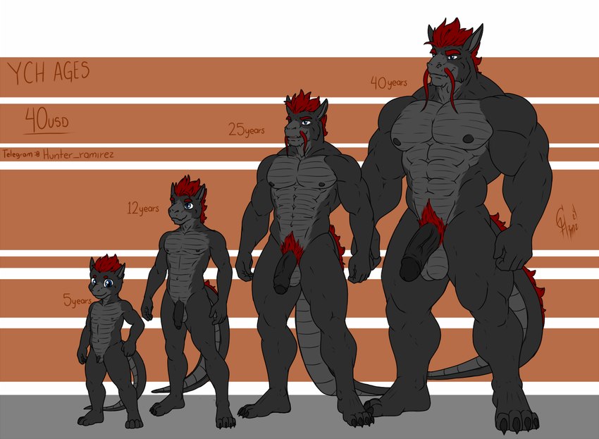 abs age_difference age_progression anthro balls biceps foreskin genitals glans group humanoid_genitalia humanoid_penis male muscular muscular_anthro muscular_male muscular_young nipples nude partially_retracted_foreskin pecs penis retracted_foreskin slim smile tail young hunterramirez mythology dragon lizard mythological_creature mythological_scalie reptile scalie