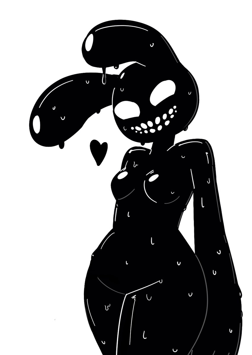 anthro black_body breasts dripping female heart_symbol looking_at_viewer no_pupils simple_background small_breasts solo teeth white_background white_eyes unnecessaryfansmut five_nights_at_freddy's five_nights_at_freddy's_2 scottgames shadow_bonnie_(fnaf) lagomorph leporid mammal rabbit 2016 digital_media_(artwork) hi_res