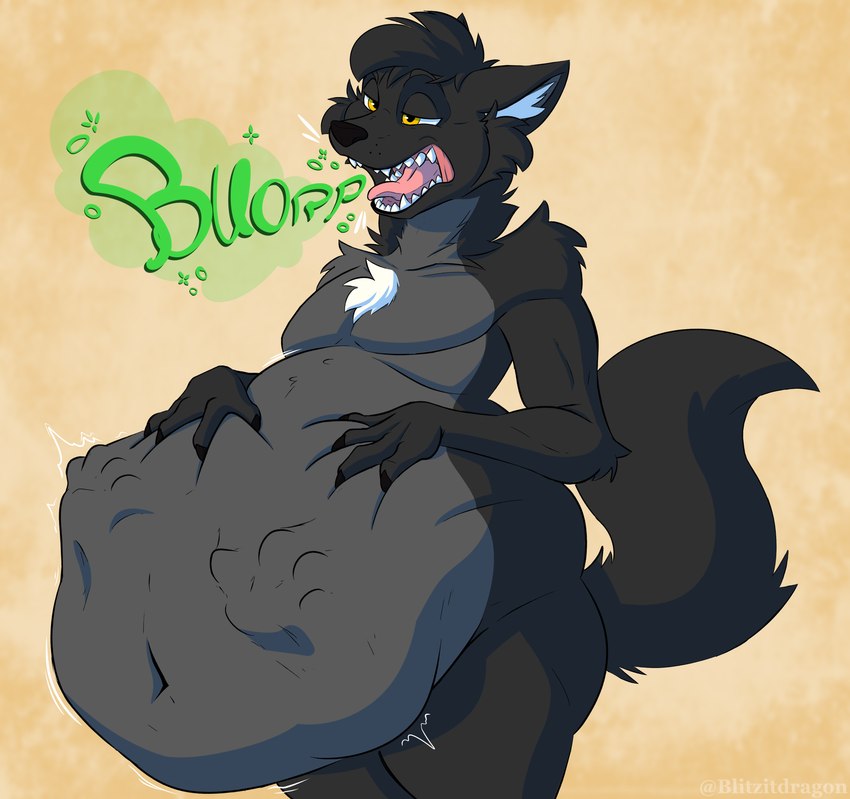 anthro anthro_pred belly big_belly digestion fatal_vore fur imminent_death male male_pred oral_vore simple_background solo tail vore blitzit videlthewusky canid canine canis domestic_dog husky hybrid mammal nordic_sled_dog spitz wolf wolfdog absurd_res digital_media_(artwork) hi_res