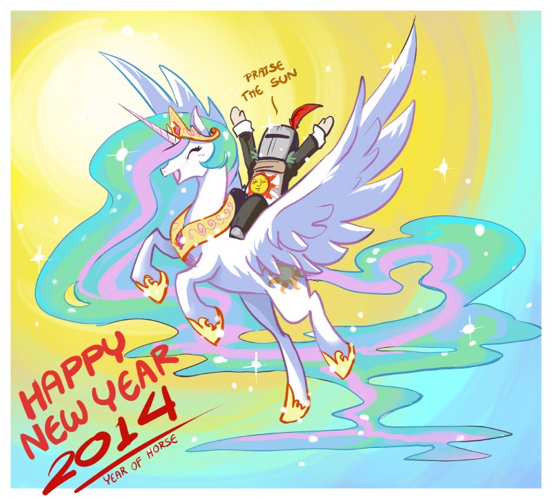 armor border cutie_mark duo feathered_wings feathers female feral great_helm happy headgear helmet holidays horn male smile text white_border wings littledarkdragon dark_souls friendship_is_magic fromsoftware hasbro my_little_pony mythology new_year new_year_2014 praise_the_sun_(meme) princess_celestia_(mlp) solaire_of_astora equid equine human mammal mythological_creature mythological_equine winged_unicorn 2014 crossover english_text hi_res meme