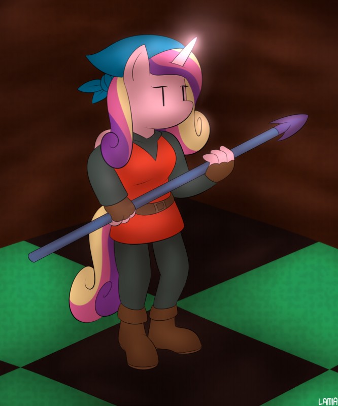 anthro anthrofied clothing explorer feathered_wings feathers female fur hair holding_object holding_weapon horn melee_weapon multicolored_hair obsidian_(material) pink_body pink_feathers pink_fur polearm solo spear weapon wings lamiaaaa brace_yourself_games crypt_of_the_necrodancer friendship_is_magic hasbro my_little_pony mythology princess_cadance_(mlp) equid equine mammal mythological_creature mythological_equine winged_unicorn 2014 5:6 digital_media_(artwork) hi_res