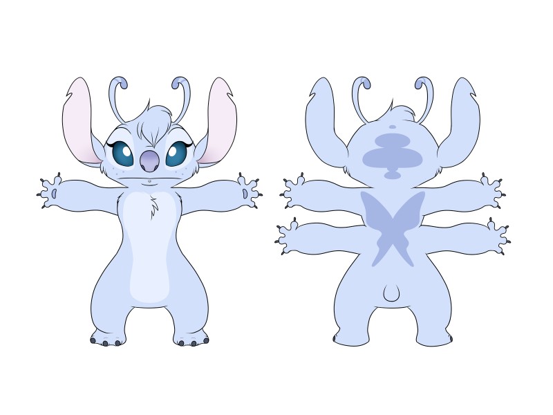 3_toes 4_arms 4_fingers :| antennae_(anatomy) back_markings blue_eyes cheek_tuft chest_tuft eyelashes facial_piercing facial_tuft feet female fingers front_and_back front_view fur head_markings head_tuft lip_piercing looking_at_viewer markings multi_arm multi_limb no_sclera notched_ear occipital_markings periwinkle_fur piercing purple_nose rear_view simple_background small_tail solo tail toes tuft white_background solosandwich disney lilo_and_stitch chamille fan_character alien experiment_(lilo_and_stitch) 2016 4:3 hi_res model_sheet