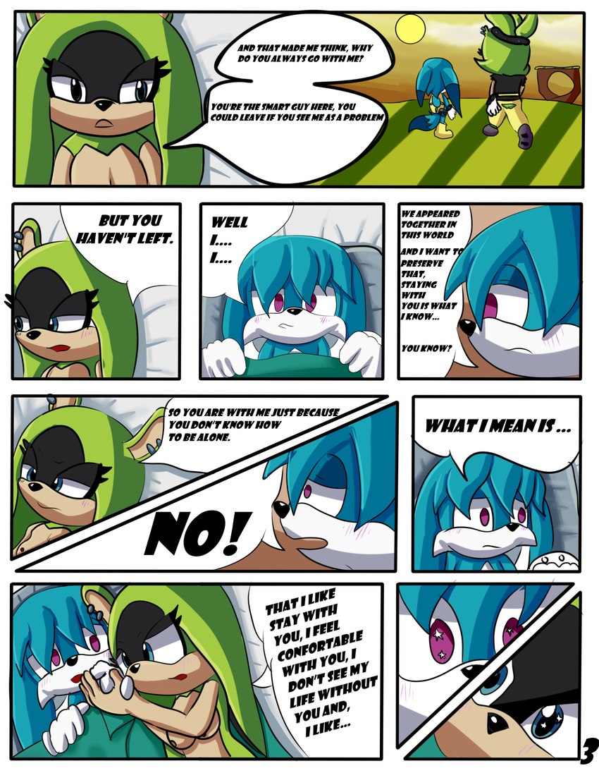 anthro blush blush_lines breasts clothing comic_panel dialogue duo ear_piercing eye_contact female hand_holding looking_at_another male male/female open_mouth piercing speech_bubble text lawealewd idw_publishing sega sonic_the_hedgehog_(comics) sonic_the_hedgehog_(idw) sonic_the_hedgehog_(series) kitsunami_the_fennec surge_the_tenrec afrosoricid canid canine fennec_fox fox mammal tenrec true_fox comic english_text hi_res