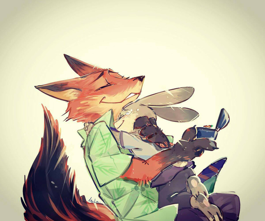 anthro bodily_fluids bottomwear clothed clothing duo eyes_closed female fully_clothed fur grey_body grey_fur holding_object hug male necktie orange_body orange_fur pants proposal ring shirt simple_background smile tears topwear mola84871169 disney zootopia judy_hopps nick_wilde canid canine fox lagomorph leporid mammal rabbit red_fox true_fox 2016 6:5