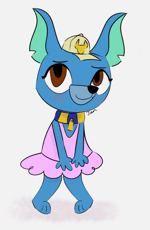 blue_body blush brown_eyes clothed clothing collar crossdressing dress eyelashes femboy hat headgear headwear male solo worried bitsofjam nickelodeon rainbow_butterfly_unicorn_kitty miguel_(rainbow_butterfly_unicorn_kitty) canid canine canis chihuahua domestic_dog mammal toy_dog 2019 hi_res