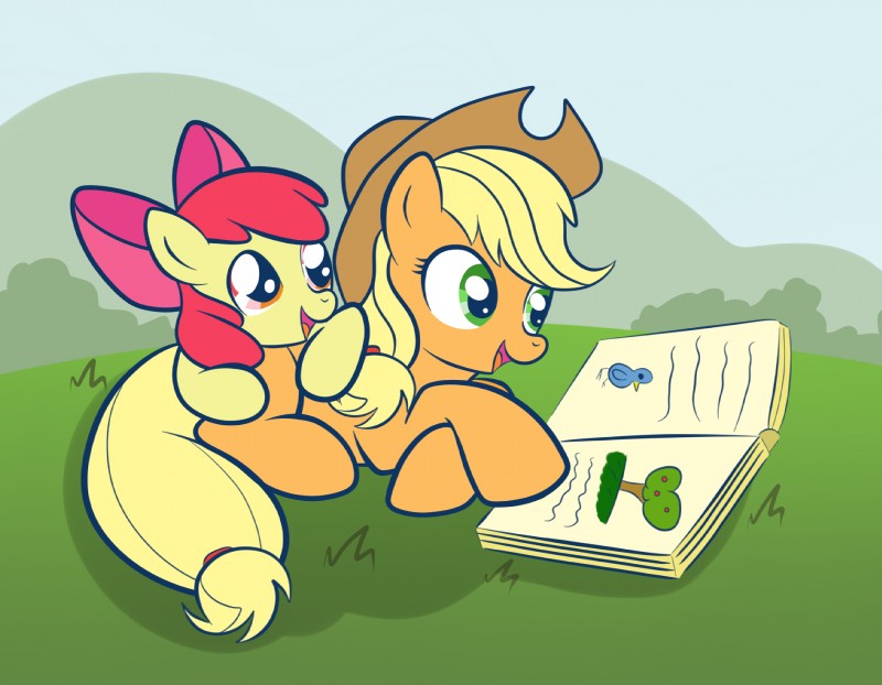 apple bloom and applejack (friendship is magic and etc) created by grumblepluck